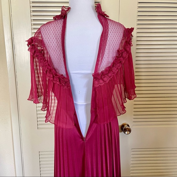 Vintage 70s 80s Lace Pleated Maxi - Picture 7 of 9